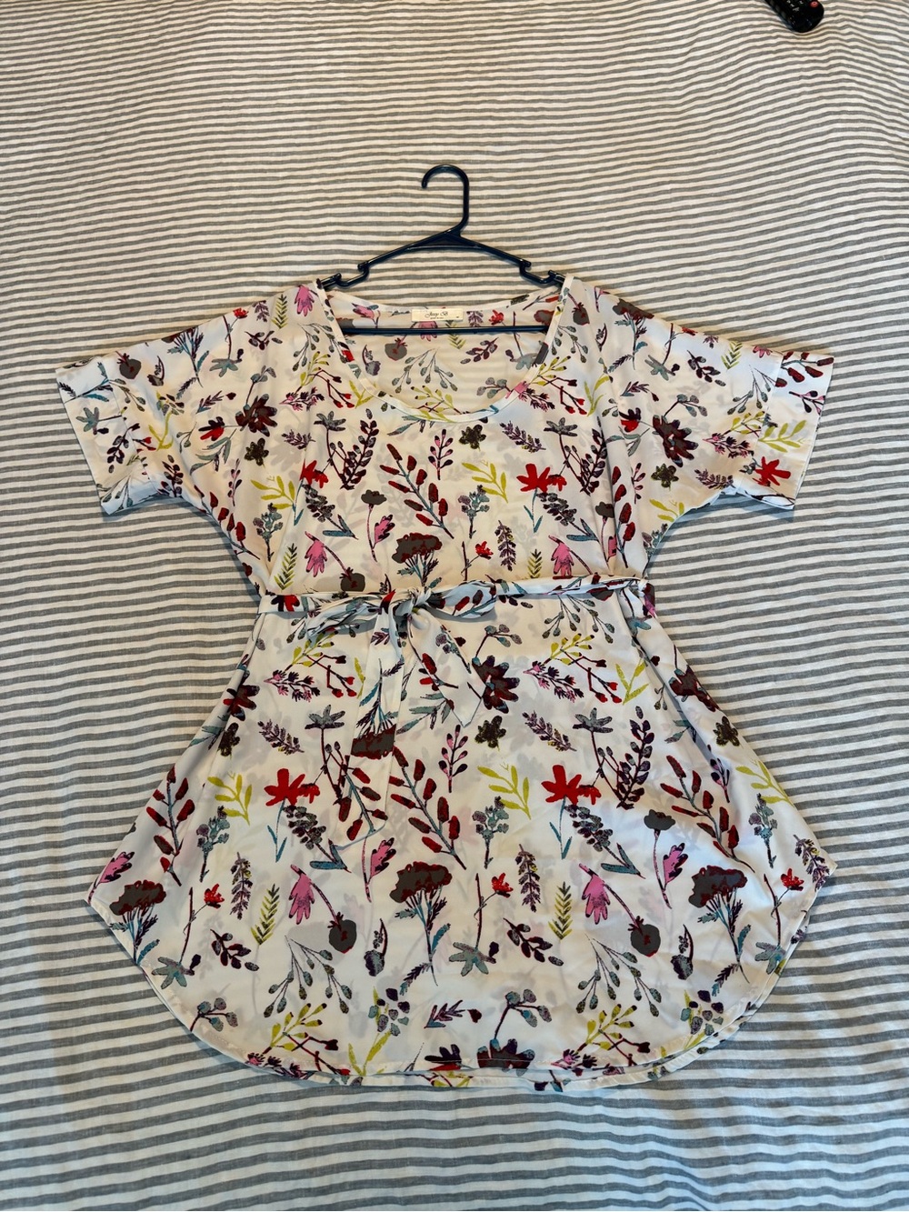 Floral Tie-Waist Kids Dress in Cream with Multicolor Print